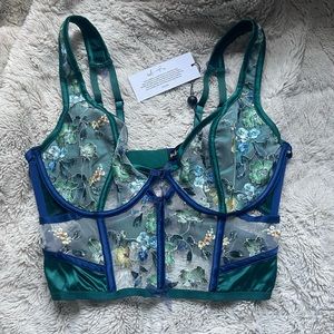 NWT For Love & Lemons Wrap Ikat Embroidered Bustier (RARE!) + thong